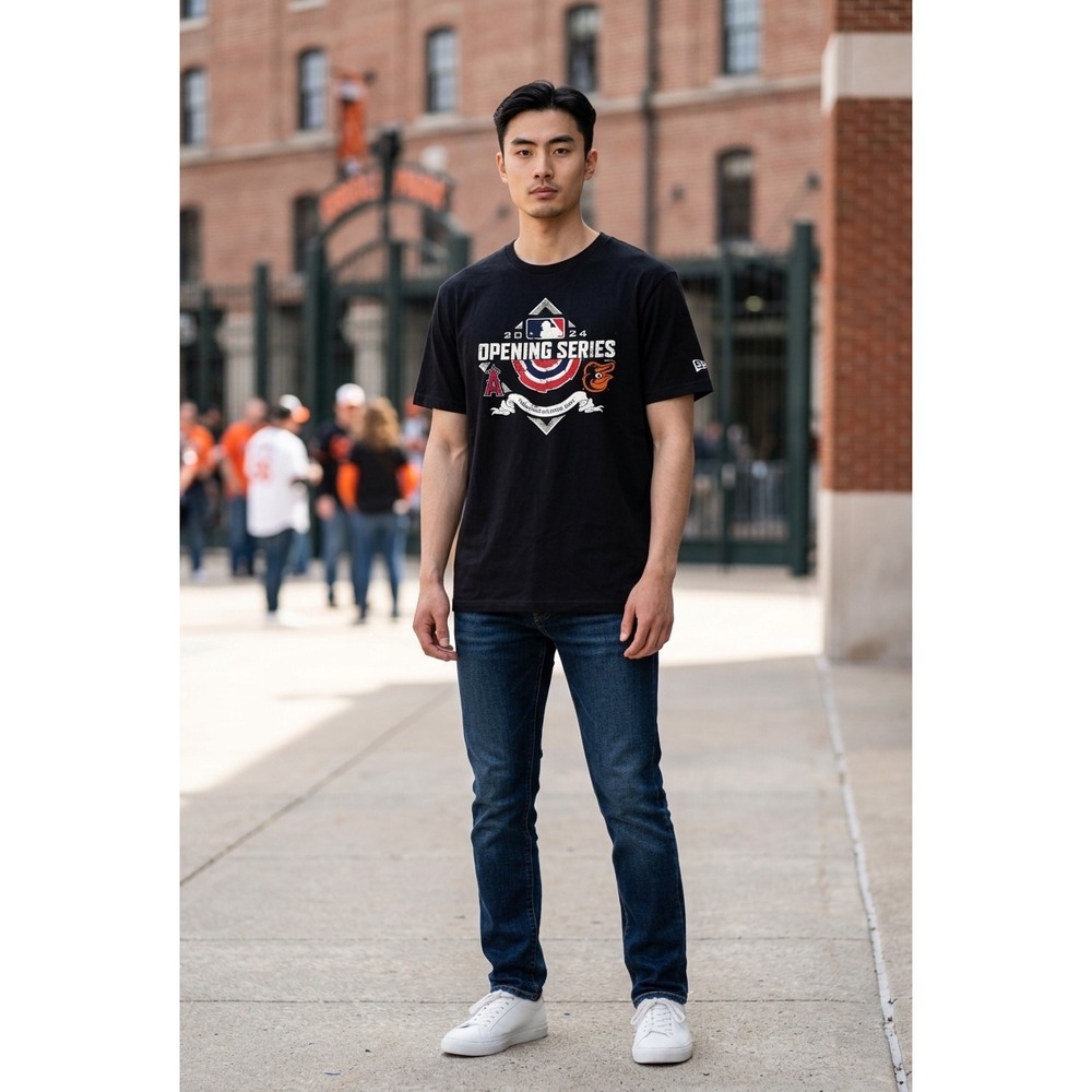 #006 New Era 2024 MLB Opening Series Baltimore Orioles vs LA Angels Black T-Sh L